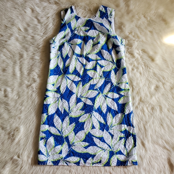 Draper James Eyelet Shift Dress in Sapphire Blue Print Size 2 NWT - Picture 9 of 13